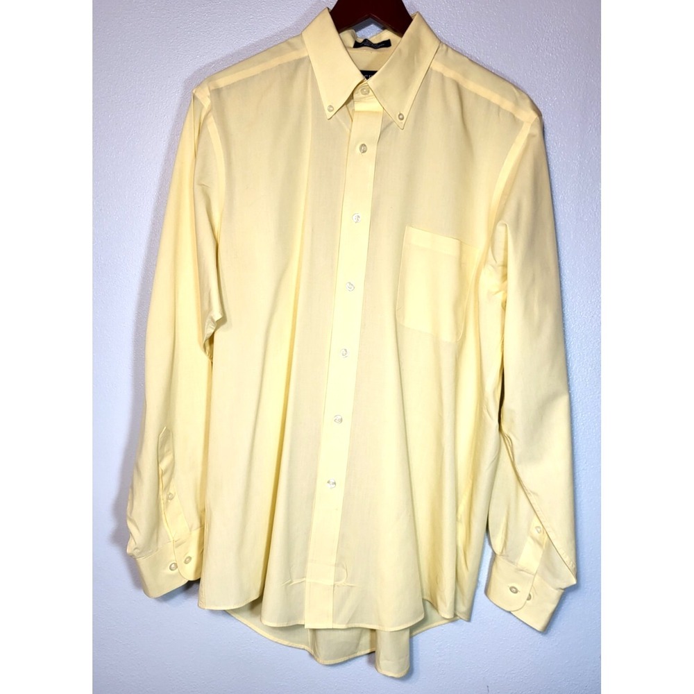 Chaps Butter Yellow Micro Check‎ Button Down Long Sleeve Shirt  Large 16 34-35
